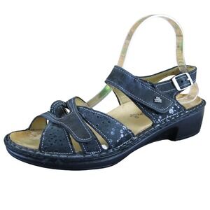 Finn Comfort Gomera Women 8 Black Leather‎ Sandals Adjustable Comfort Walking